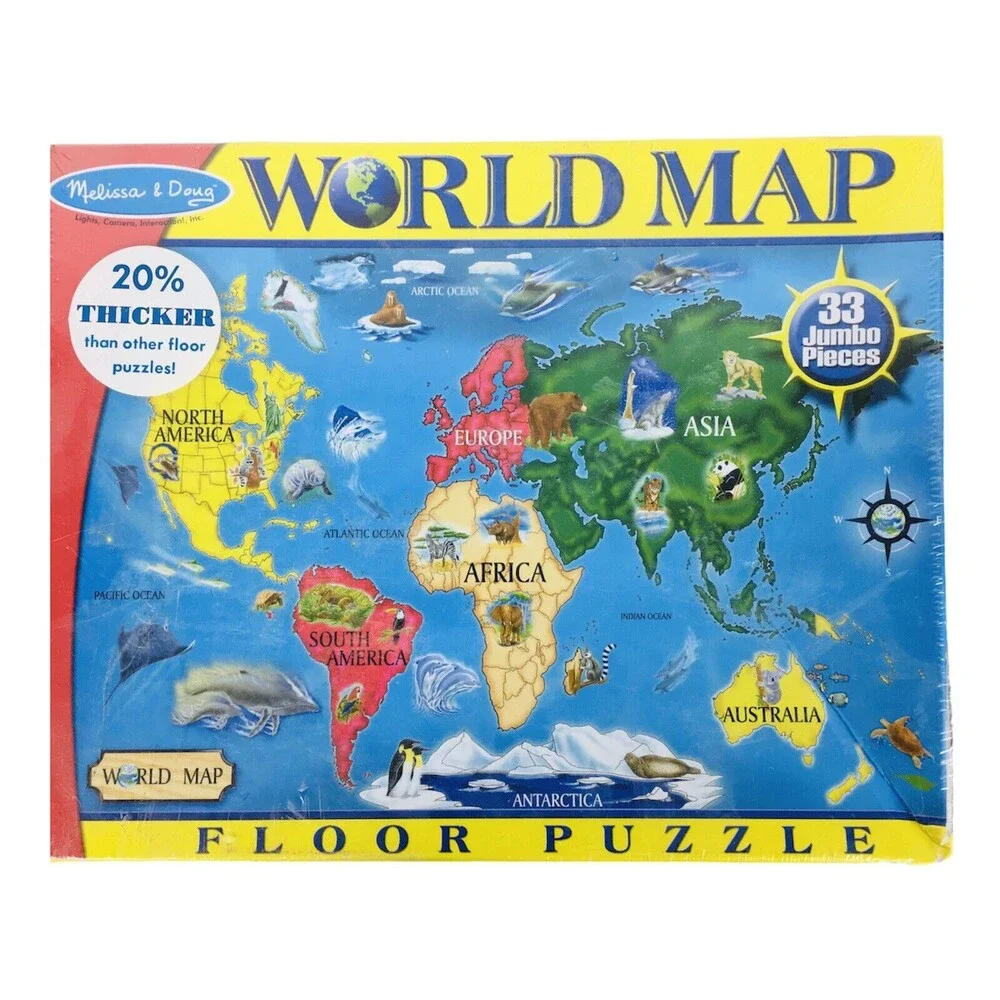 Melissa & Doug Jumbo World Map Floor Puzzle Learning 33 Pieces 2'x3' NIB Sealed